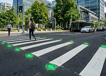 Intelligent Pavement Marker LED Embedded Road Stud Ground Traffic Light Smart Crosswalk Pedestrian Crossing Synchronized System
