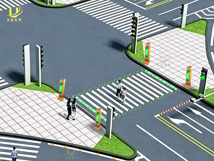 Intelligent Pavement Marker LED Embedded Road Stud Ground Traffic Light Smart Crosswalk Pedestrian Crossing Synchronized System